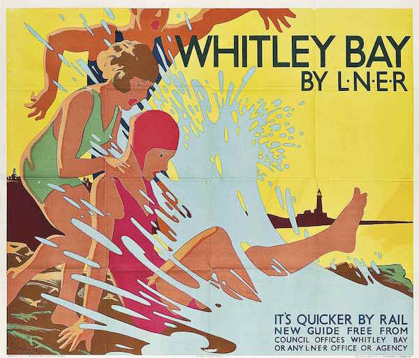 LNER railway poster Tom Purvis (1888-1959) WHITLEY BAY lithograph in colours, c.1935