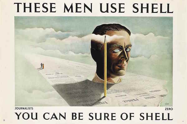 Zero (Hans Schleger, 1898-1976) THESE MEN USE SHELL, JOURNALISTS  lithograph in colours, 1938 Shell poster