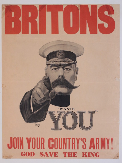Alfred Leete (1882-1933) Britons (Kitchener) "Wants You" Join Your Country's Army ! God Save the King !, an original but trimmed copy of the recruiting poster printed by the Victoria House Printing Company Co. Ltd. September 1914