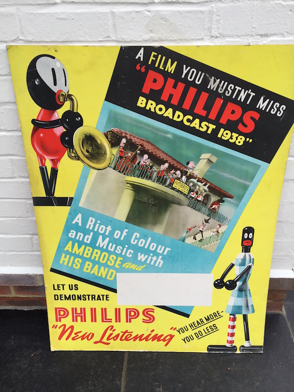 shop display card for Philips Broadcast of 1938