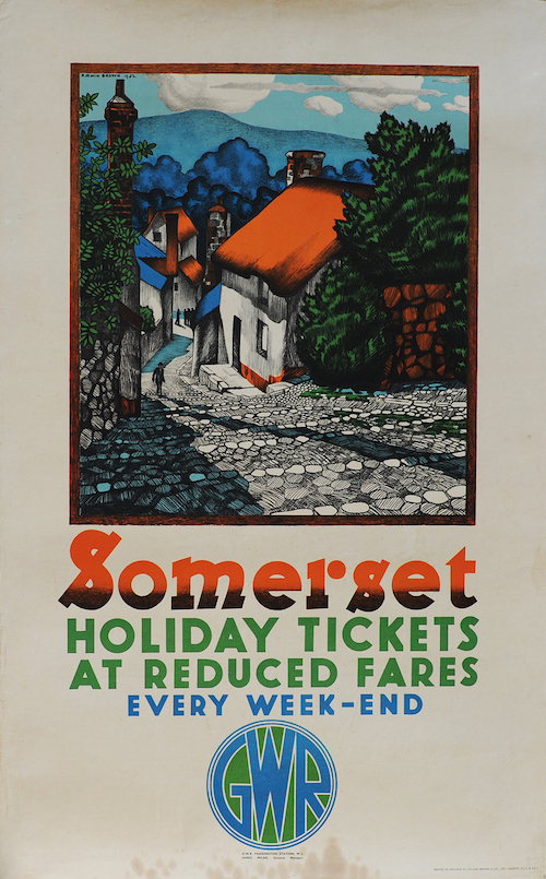 Poster GWR 'Somerset - Holiday Tickets at Reduced Fares' by D. Irwin Brown 1932, double royal 25in x 40in. 