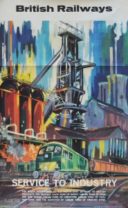 Poster British Railways 'Service To Industry' by Kenneth Leech circa1960, double royal 25in x 40in. Depicts a busy industrial scene from the North East and shows a BR Class 28 locomotive on a freight train