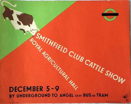 1938 London Transport PANEL POSTER 'Smithfield Club Cattle Show, Royal Agricultural Hall' by 'T V Y