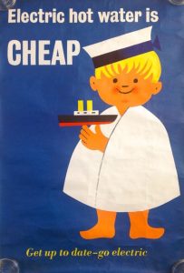 Electric hot water is cheap poster 1950s