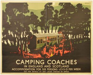 Railway Posters, Camping Coaches, Purvis, LNER: An LNER quad royal poster, CAMPING COACHES, by Tom Purvis, a classic 1930s