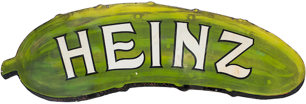 Heinz enamel sign, in shape of gherkin