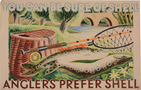 Clifford (1907-1985) & Rosemary (1910-1998) Ellis Angler's Prefer Shell Colour lithographic poster, 1934 76.5 x 114cm (30 1/8 x 44 7/8in.) Unframed Commissioned by Shell-Mex and B.P. Ltd. 