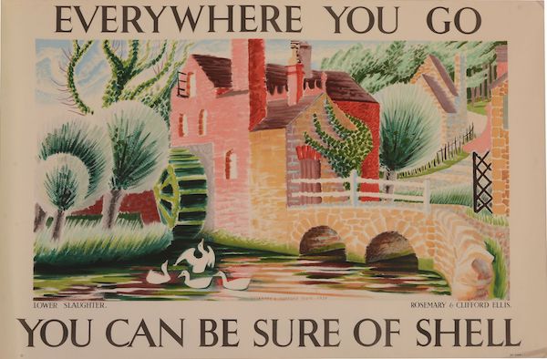Clifford (1907-1985) & Rosemary (1910-1998) Ellis Lower Slaughter Colour lithographic poster, 1934 76.5 x 114cm (30 1/8 x 44 7/8in.) Unframed Commissioned by Shell-Mex and B.P. Ltd.