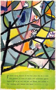 poster of bird and dog in sixties stained glass style