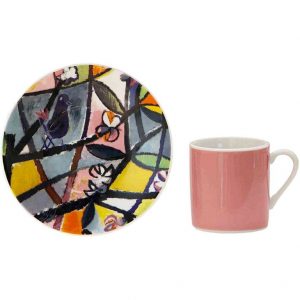 Harry Stevens design on saucer with pink cup