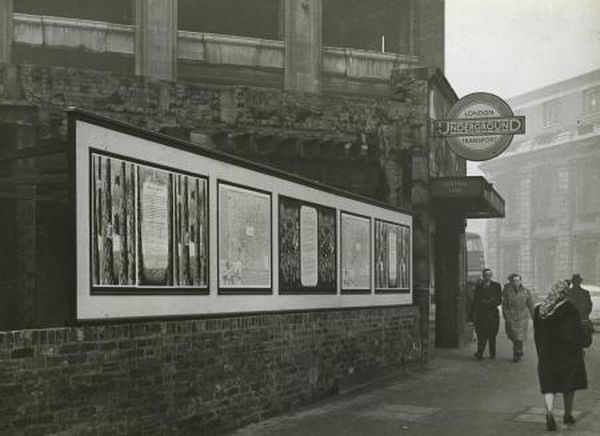 Posters outside St Pauls Station, 1951.  London Transport Museum